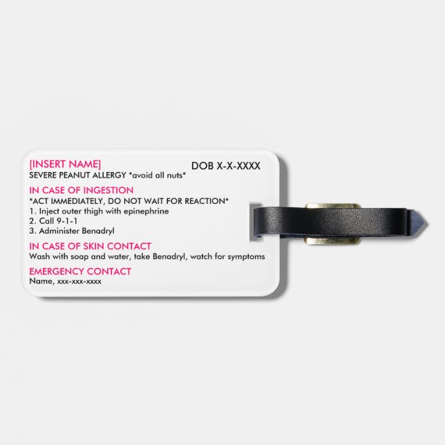 Severe Allergy ID & ICE Tag (Back Horizontal)