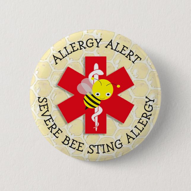 Severe BEE STING Allergy Alert Button (Front)