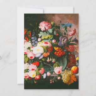 Severin Roesen - Still Life Of Flowers And Fruit Thank You Card