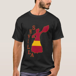 Sevilla Flamenco Dancer Souvenir with Spain Flag W T-Shirt