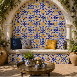 Sevilla Serenade Elegant Sapphire Gold Floral  Ceramic Tile