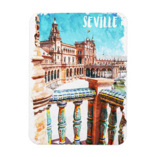 Sevilla Spain Architecture Watercolor Magnet