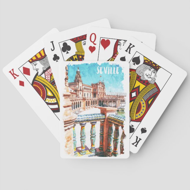 Sevilla Spain Architecture Watercolor Playing Cards (Back)
