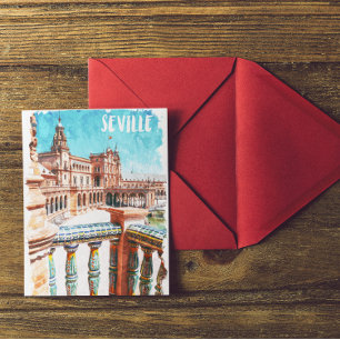 Sevilla Spain Architecture Watercolor Postcard