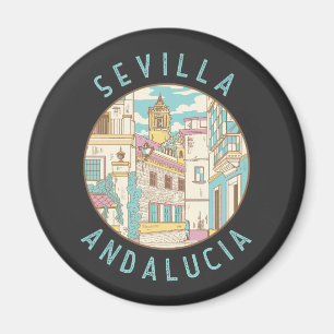 Sevilla Spain Distressed Circle Magnet