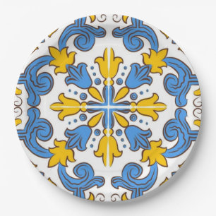 Seville Baroque Blue Golden Scrollwork Mediterrane Paper Plate