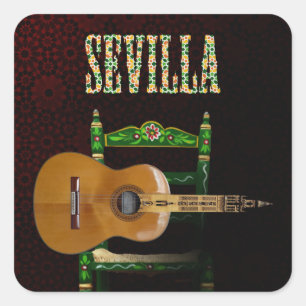 SEVILLE. Flamenco guitar with Giralda of Seville Square Sticker