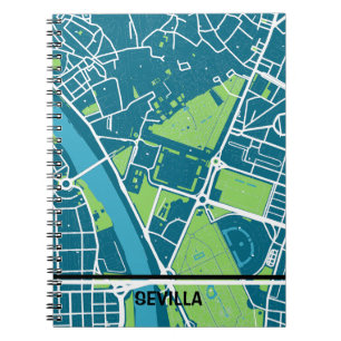 Seville minimalist map - Blue-Green Notebook