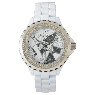 Seville minimalist map clock - black-white watch