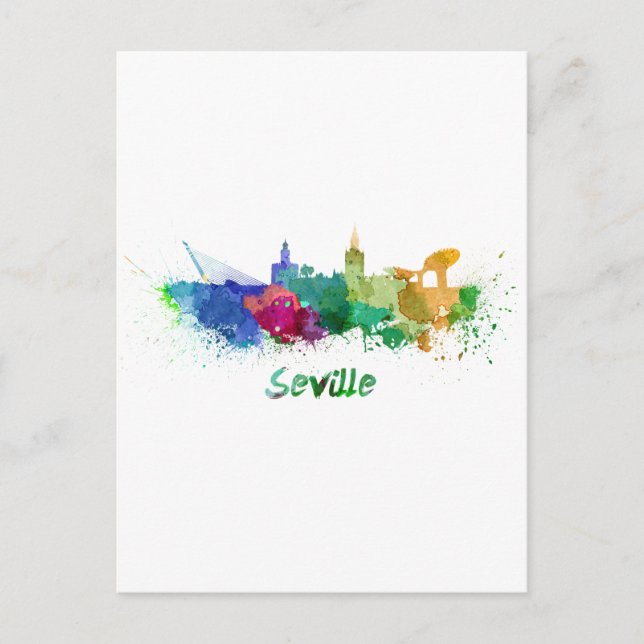 Seville skyline in watercolor postcard (Front)