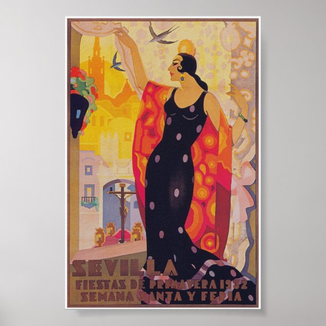 Seville Spain 1932 Spring Festival Vintage Travel Poster (Front)