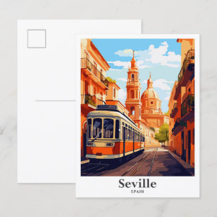 Seville Spain Art Vintage Travel Illustration Postcard