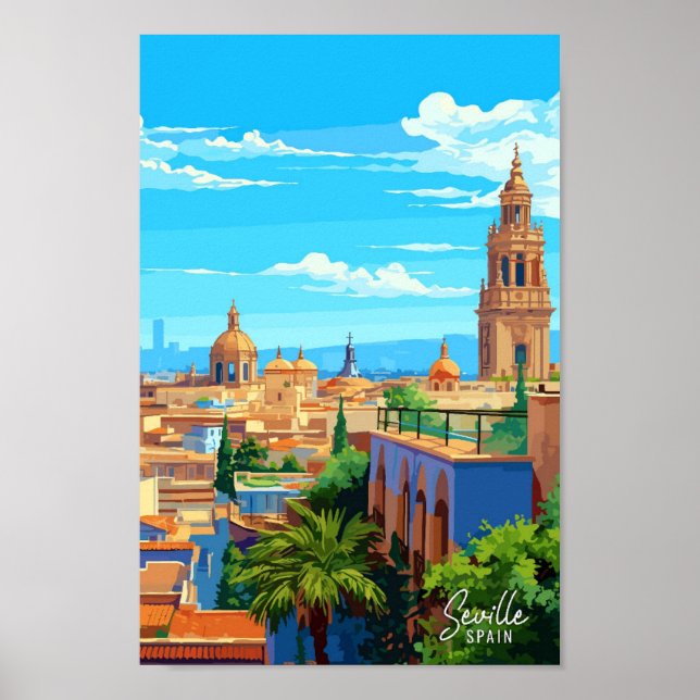 Seville Spain Art Vintage Travel Illustration Poster (Front)