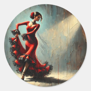 Seville Spain Flamenco Dancer in Red Classic Round Sticker