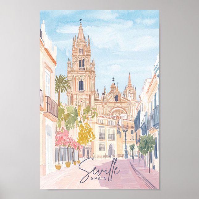 Seville Spain Gouache Paint Illustration Travel Poster (Front)