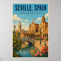 Seville Spain Illustration Travel Art Vintage