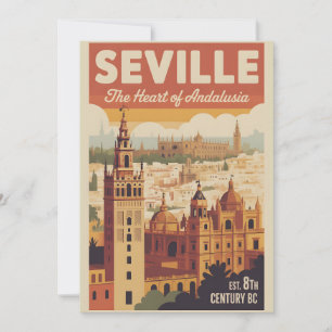 Seville Spain Retro Skyline Cityscape Travel  Holiday Card