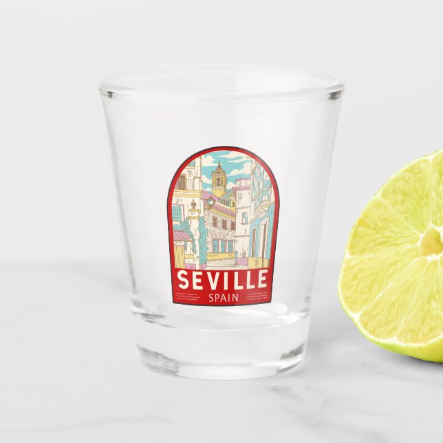 Seville Spain Travel Retro Emblem Shot Glass (Front)