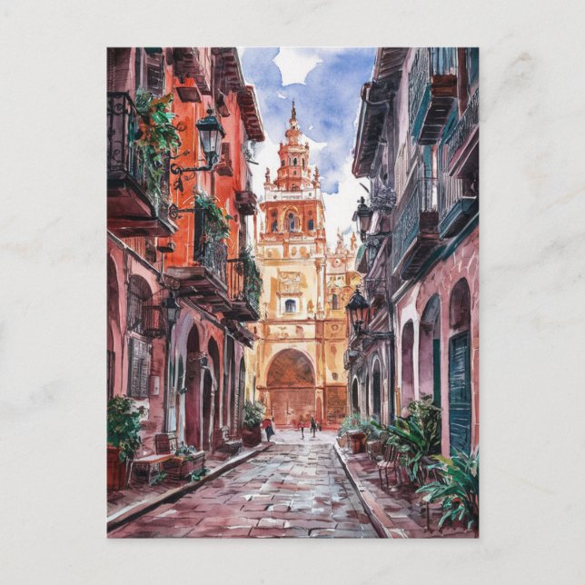 Seville Spain Travel Retro Watercolor Painting Postcard (Front)