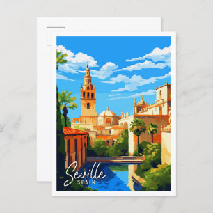 Seville Spain vintage travel illustration Postcard
