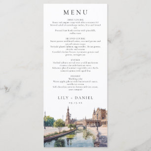 Seville Spain Watercolor Elegant Wedding Menu