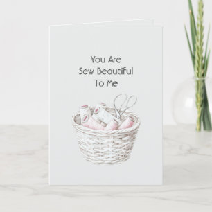 Sew Beautiful Blush Pink White Thread Basket Love Card