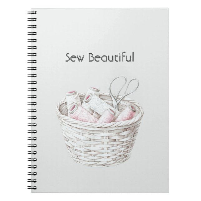 Sew Beautiful Blush Pink White Thread Basket Notebook (Front)