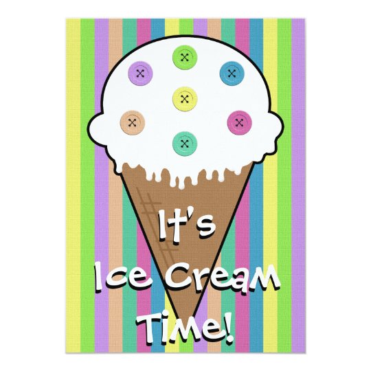Sew Buttons On Ice Cream Birthday Invitation