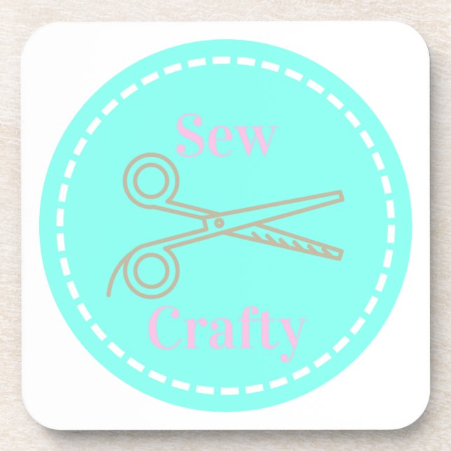Sew Crafty Aqua Blue Circle with Scissors Coaster (Front)