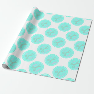 Sew Crafty Aqua Blue Circle with Scissors Wrapping Paper