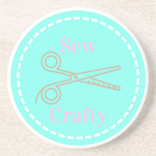 Sew Crafty Pastel Pink Grey Aqua Coaster