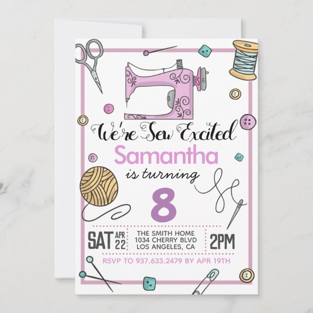 Sew Excited Sewing Invitation (Front)