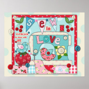 "Sew in Love" Inspirational Sewing Themed Poster