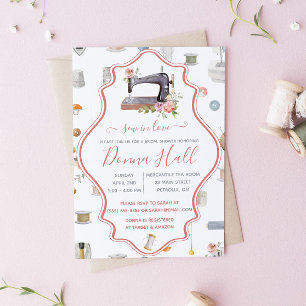 Sew In Love! Sewing Machine, Floral Bridal Shower Invitation