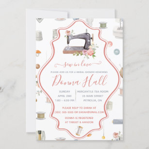 Sew In Love! Sewing Machine, Floral Bridal Shower  Invitation