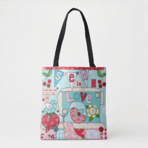"Sew in Love" Vintage Inspired Sewing-Themed Tote Bag