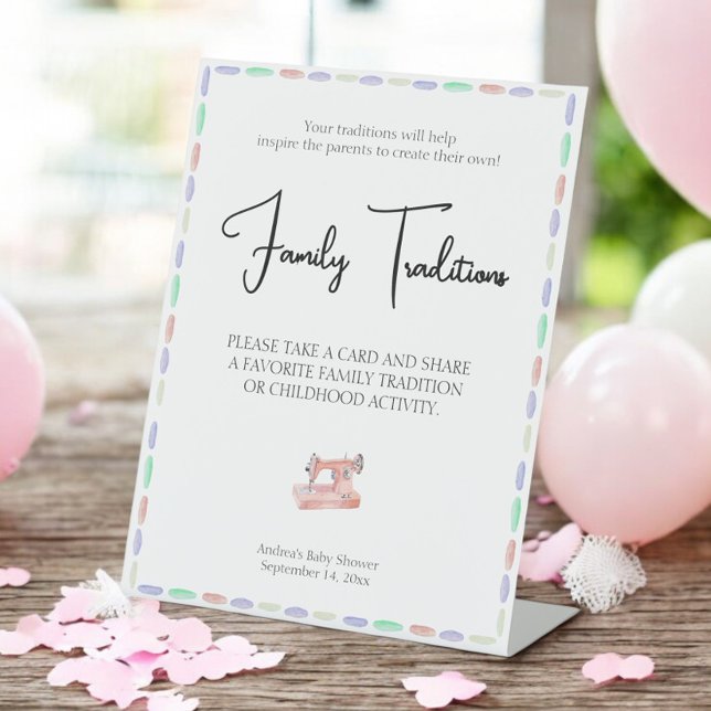 Sew Much Love Pink Watercolor Family Traditions  Pedestal Sign (Creator Uploaded)