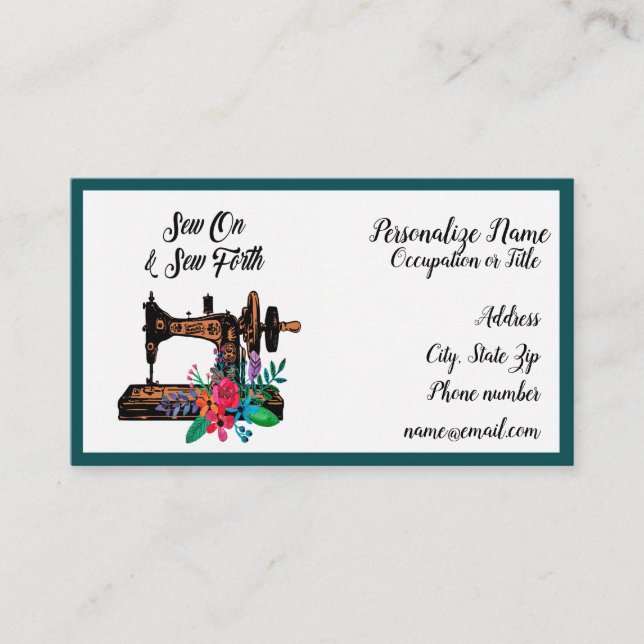 Sew On & Sew Forth Quote Seamstress Tailor Business Card (Front)