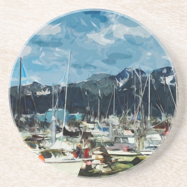 Seward Alaska Habor Abstract Impressionism Coaster (Front)