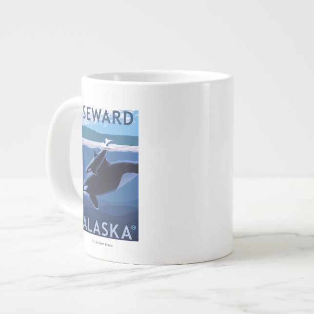 Seward, AlaskaOrca and Calf Scene Large Coffee Mug (Front Left)