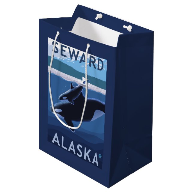 Seward, AlaskaOrca and Calf Scene Medium Gift Bag (Front Angled)