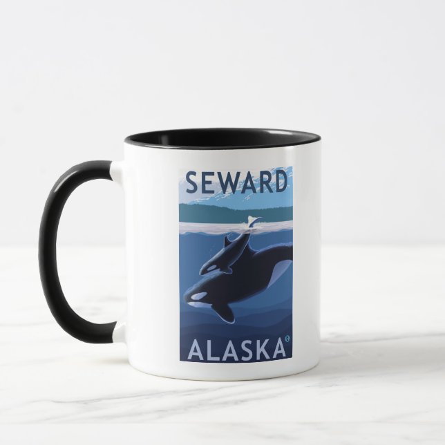 Seward, AlaskaOrca and Calf Scene Mug (Left)