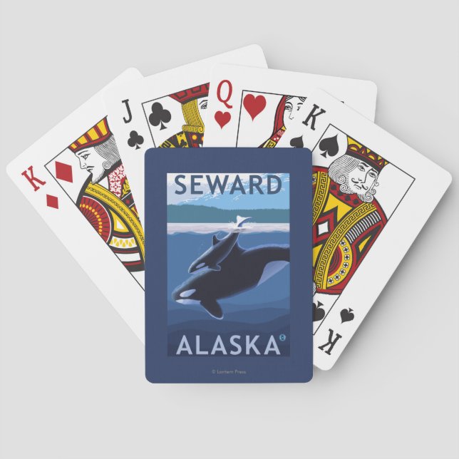 Seward, AlaskaOrca and Calf Scene Playing Cards (Back)
