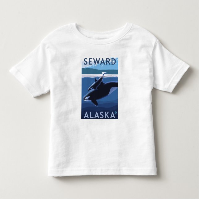 Seward, AlaskaOrca and Calf Scene Toddler T-Shirt (Front)