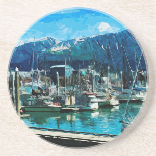 Seward Harbour Alaska Abstract Impressionism Coaster