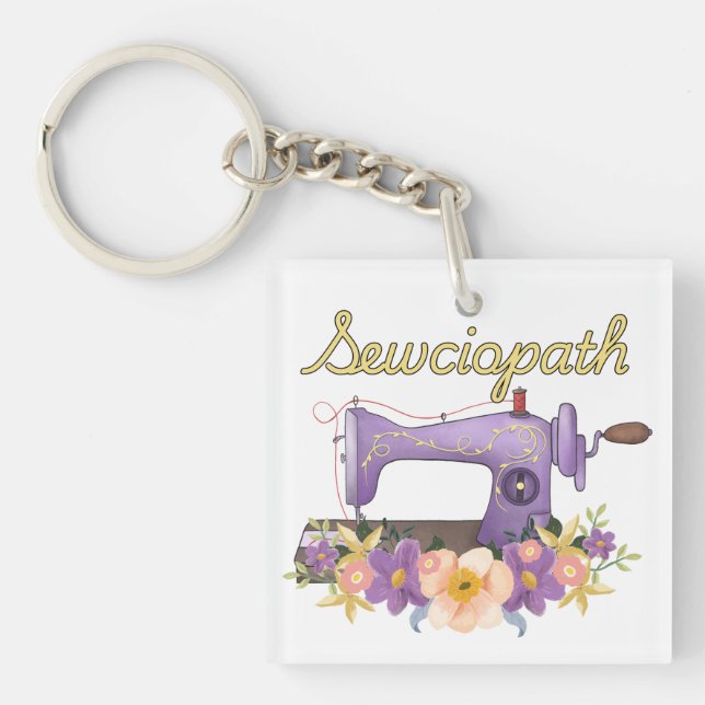 Sewciopath (sociopath) Vintage Sewing Machine Key Ring (Front)