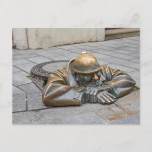 Sewer Worker Bronze Statue, Bratislava, Slovakia Postcard