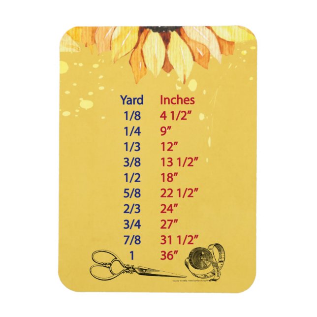 Sewers Quilters Yardage Measurement Chart Magnet (Vertical)