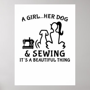 Sewing A Girl Her Dog & Sewing Poster