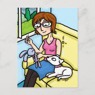 Sewing a sock doll postcard